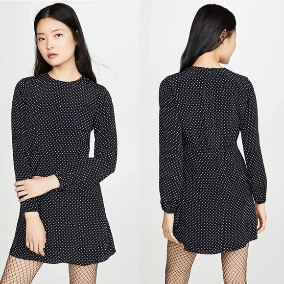 THEORY Polka Dot Long-Sleeve Mini Crepe Dress size 12 - Picture 2 of 12